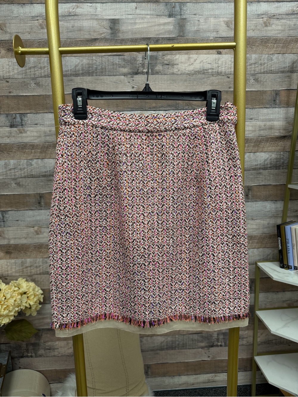 Badgley Mischka Mark + James pink tweed skirt 8